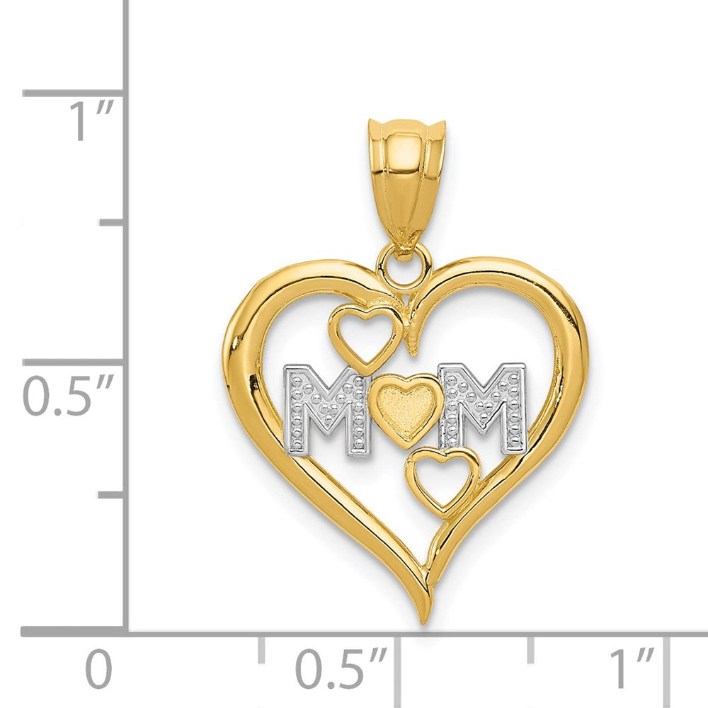 14K Gelb & Rhodium und Weiß Diamantiert Mama Herz Anhänger