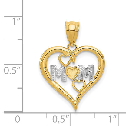 14K Gelb & Rhodium und Weiß Diamantiert Mama Herz Anhänger