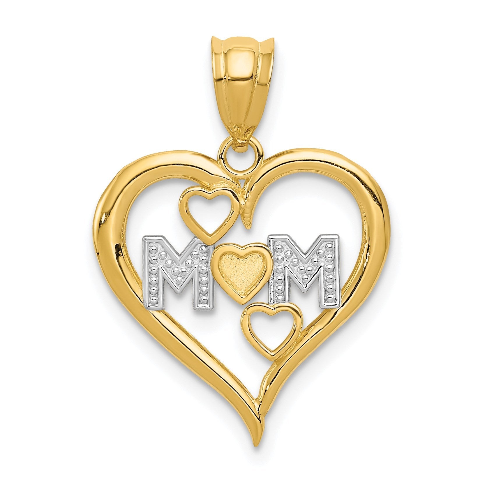 14K Gelb & Rhodium und Weiß Diamantiert Mama Herz Anhänger