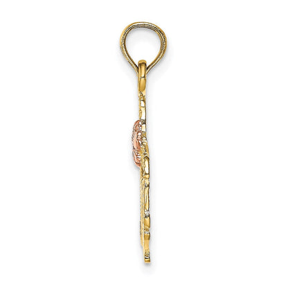 14K Bicolor-Gold polierter MOM-Anhänger mit Blume