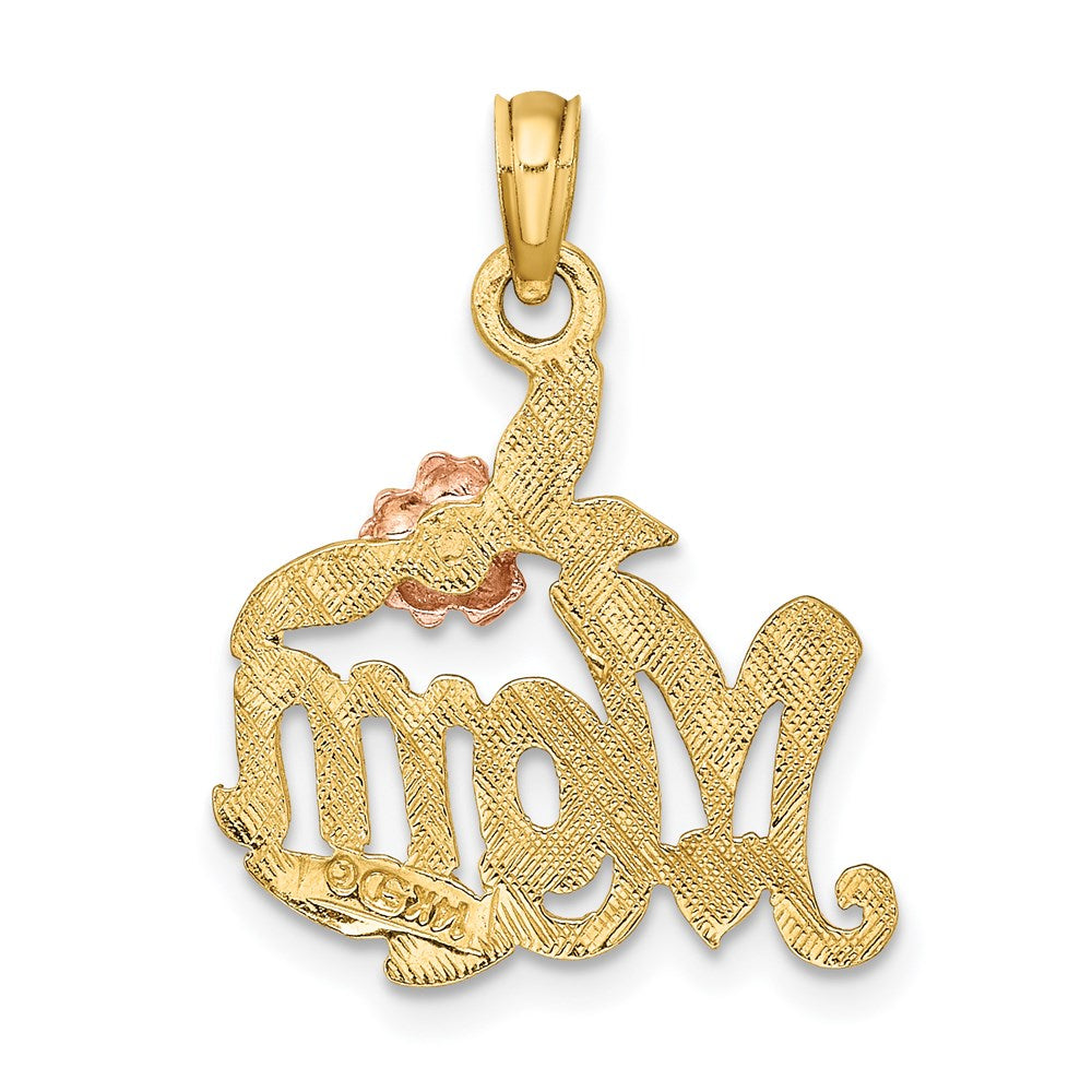 14K Bicolor-Gold polierter MOM-Anhänger mit Blume