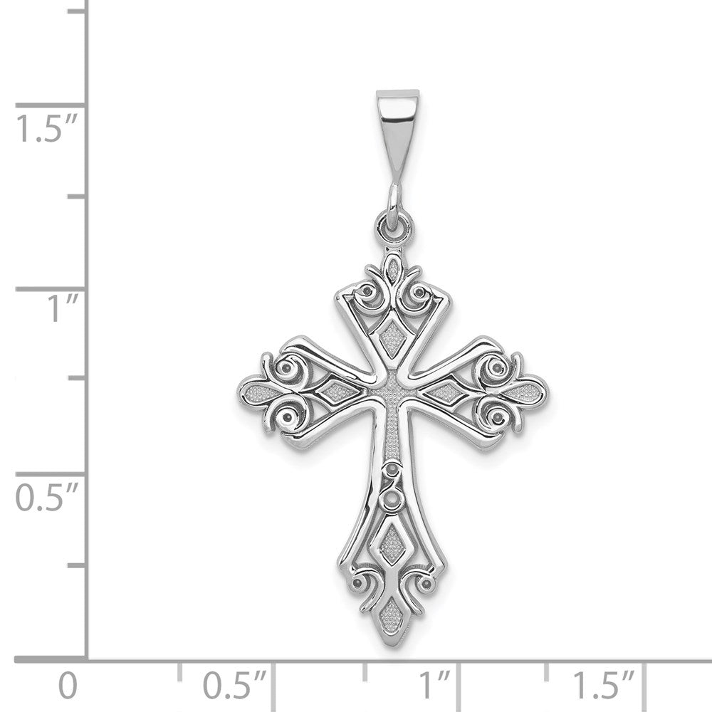 14K Weißgold Fleur-de-Lis-Kreuz-Anhänger