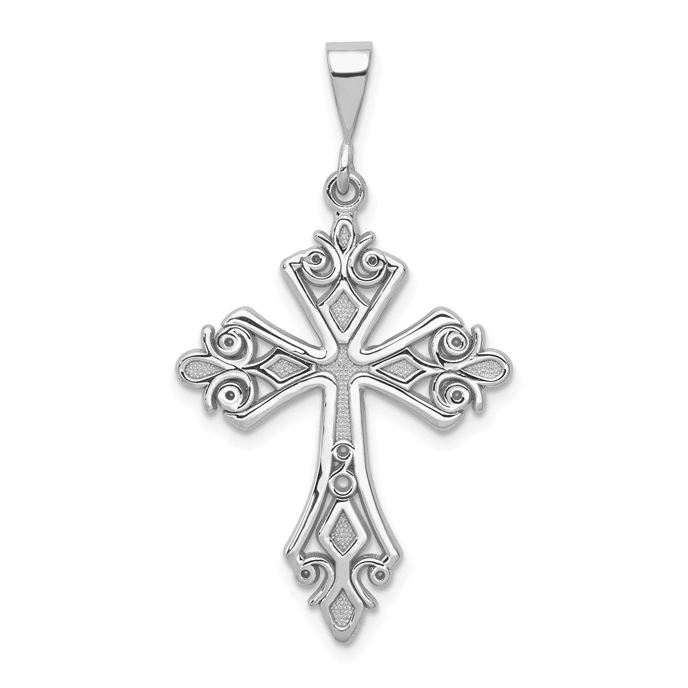 14K Weißgold Fleur-de-Lis-Kreuz-Anhänger
