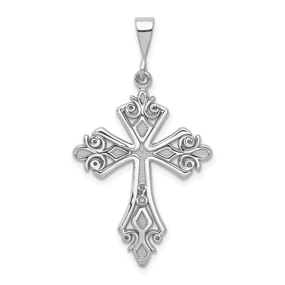 14K Weißgold Fleur-de-Lis-Kreuz-Anhänger