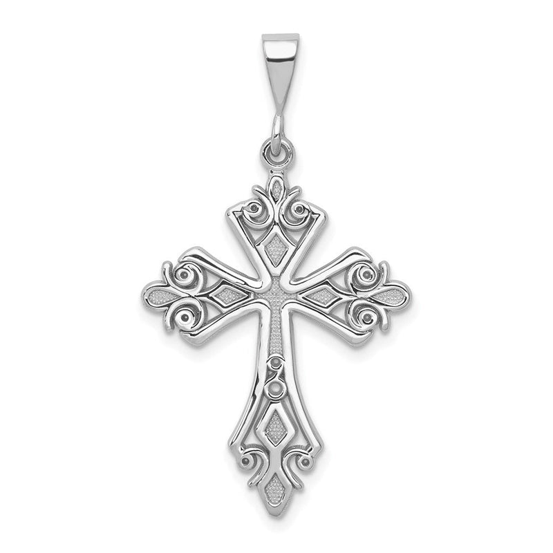 14K Weißgold Fleur-de-Lis-Kreuz-Anhänger