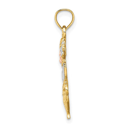 14K Bicolor-Gold (mit Weiß-Rhodinierung) "#1 MOM" Blumenkorb-Charm