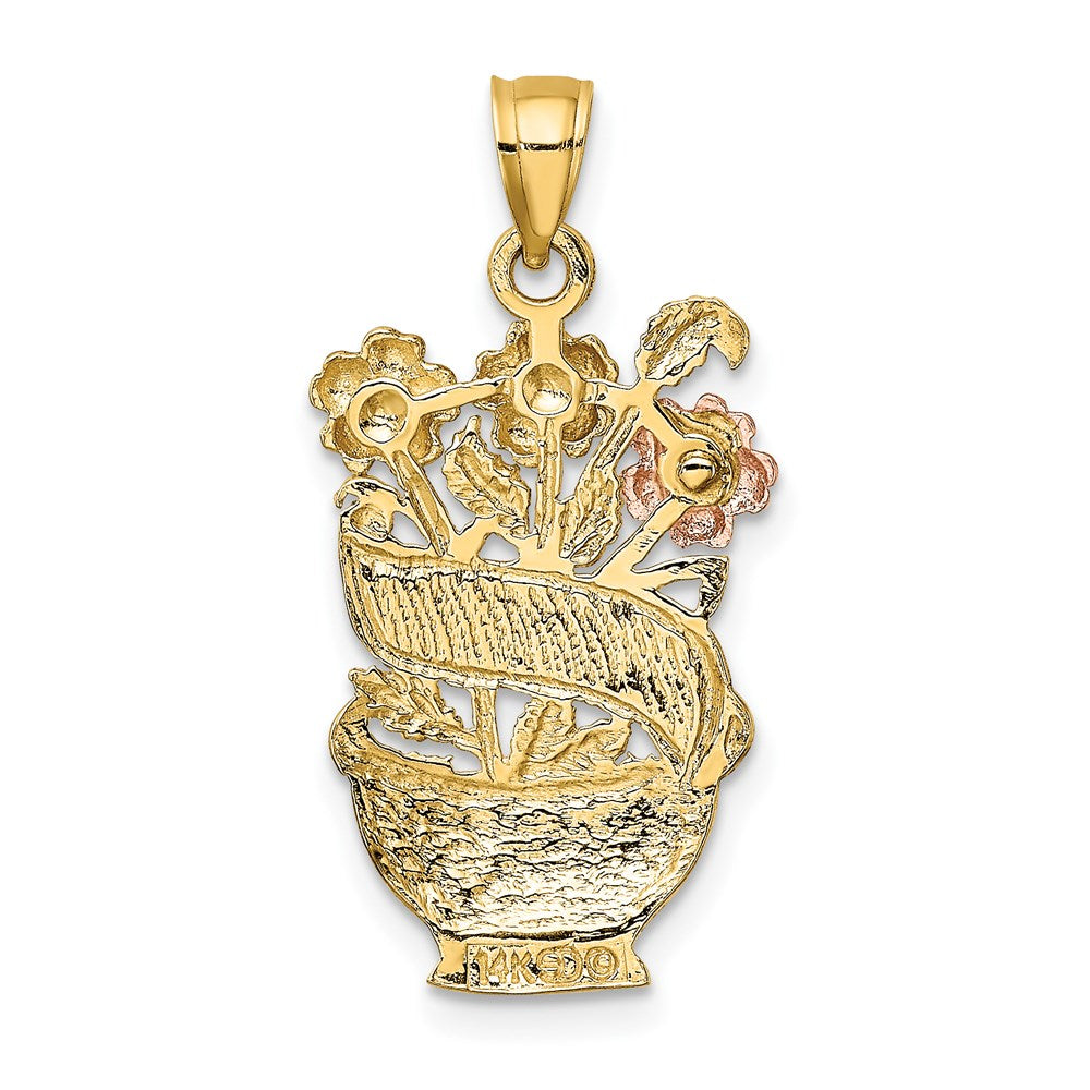 14K Bicolor-Gold (mit Weiß-Rhodinierung) "#1 MOM" Blumenkorb-Charm