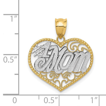 14K Gelb- und Rhodiumgold sowie Weißrhodium Filigran-Herzanhänger „#1 Mama“