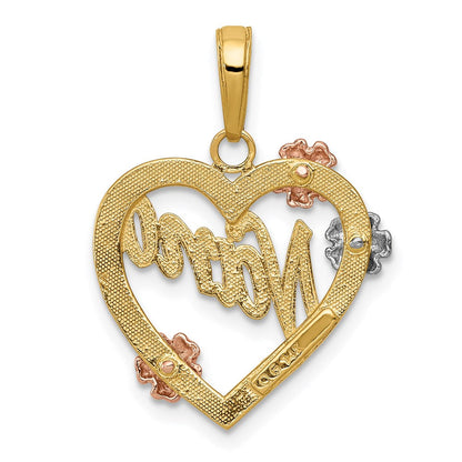 14K Tricolor-Gold Anhänger „NANA" im Herz mit Blumen