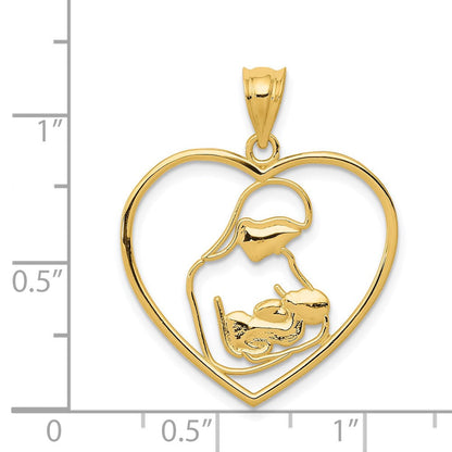 14K Gelbgold Mutter und Kind in Herz Anhänger