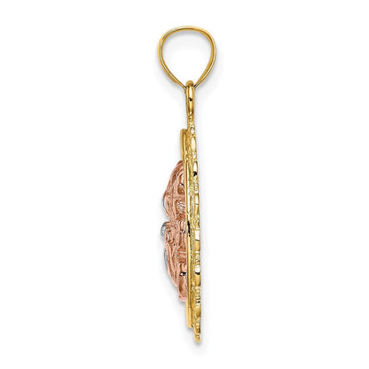 14K Bicolor Gold/Rhodium Teddybär auf ausgeschnittener Scheibe Charm