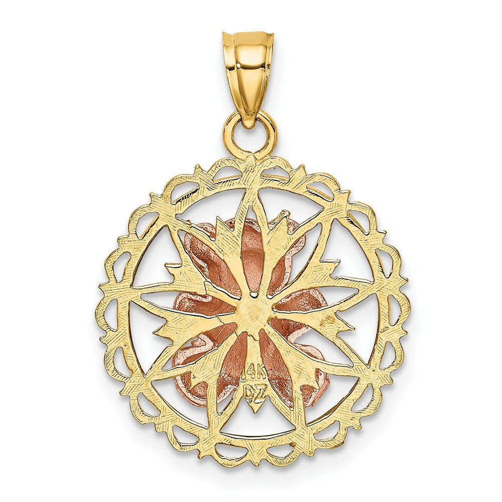 14K Bicolor Gold/Rhodium Teddybär auf ausgeschnittener Scheibe Charm