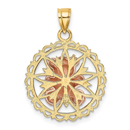 14K Bicolor Gold/Rhodium Teddybär auf ausgeschnittener Scheibe Charm