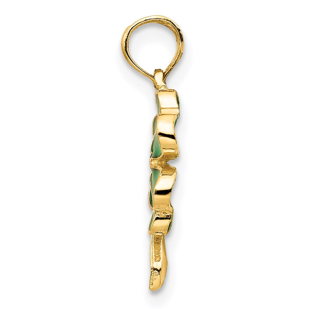 14K Gelbgold 4-leaf Klee Emailliert Anhänger