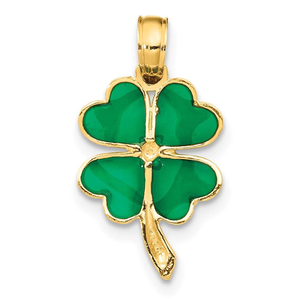 14K Gelbgold 4-leaf Klee Emailliert Anhänger