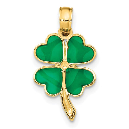 14K Gelbgold 4-leaf Klee Emailliert Anhänger