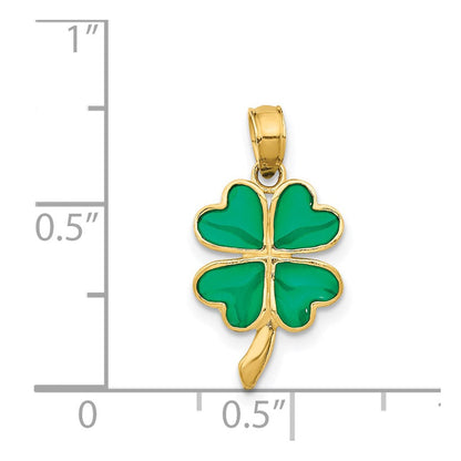 14K Gelbgold 4-leaf Klee Emailliert Anhänger