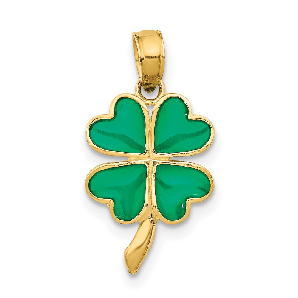14K Gelbgold 4-leaf Klee Emailliert Anhänger
