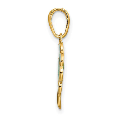 14K Gelbgold 4-leaf Klee Emailliert Anhänger
