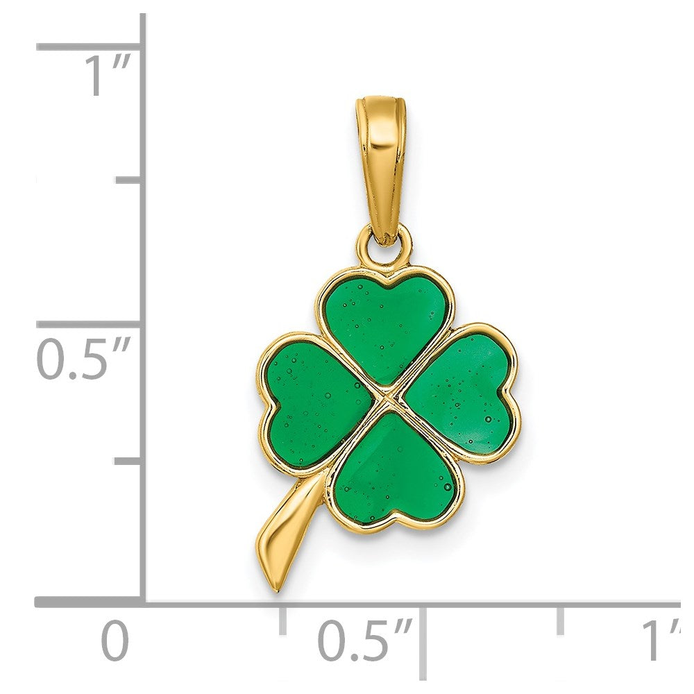14K Gelbgold 4-leaf Klee Emailliert Anhänger
