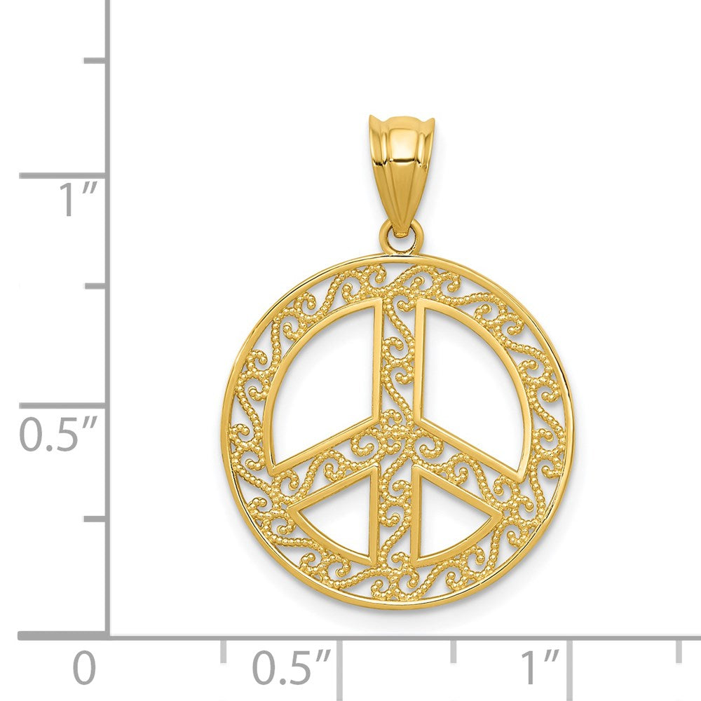 14K Gelbgold Filigran Frieden Zeichen Anhänger