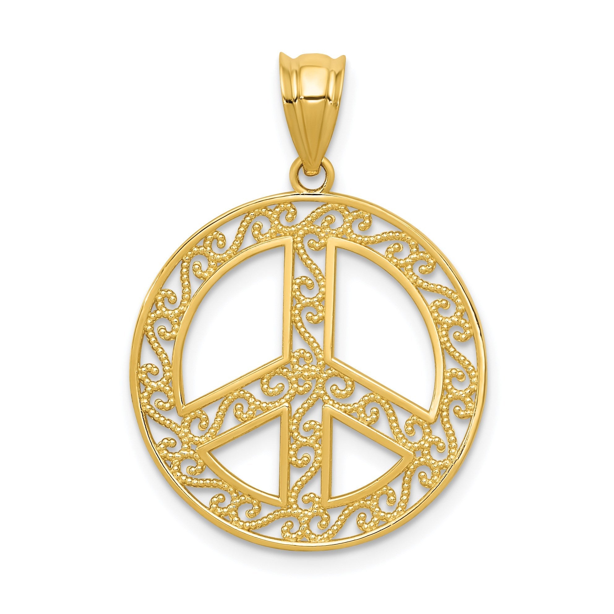 14K Gelbgold Filigran Frieden Zeichen Anhänger