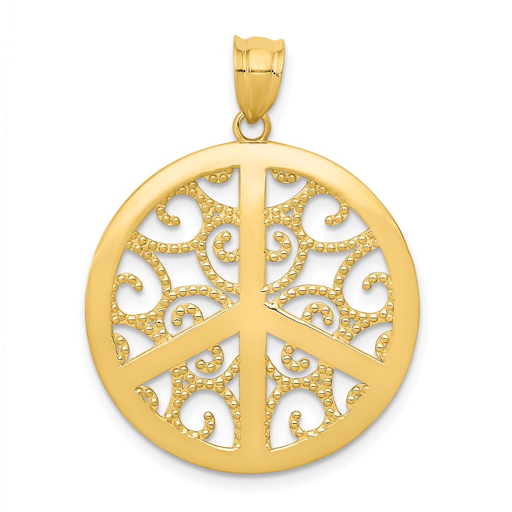 14K Gelbgold Filigran-Peacezeichen-Anhänger