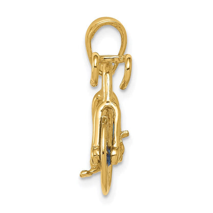 14K Gelbgold 3-D blau emaillierter beweglicher Fahrrad-Anhänger