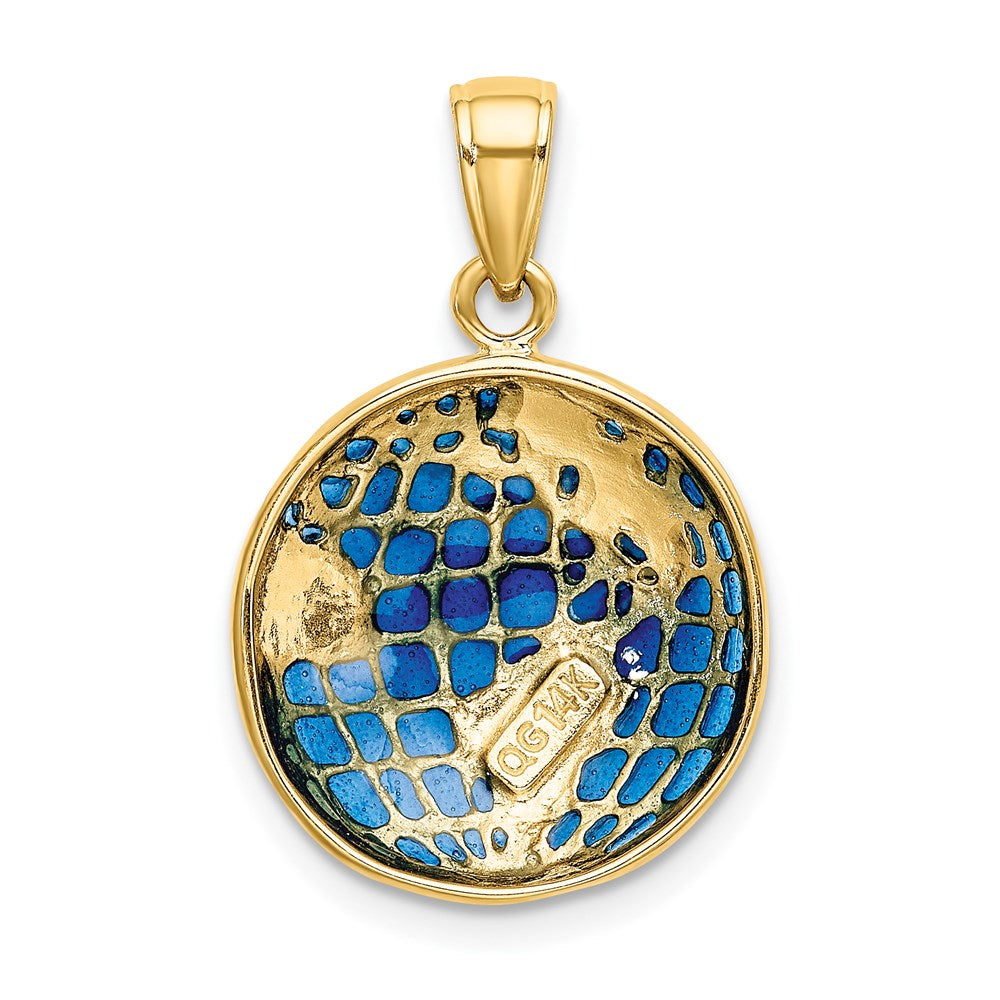 14K Gelbgold Weltkugel-Anhänger mit blauer Emaillierung