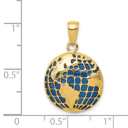 14K Gelbgold Weltkugel-Anhänger mit blauer Emaillierung