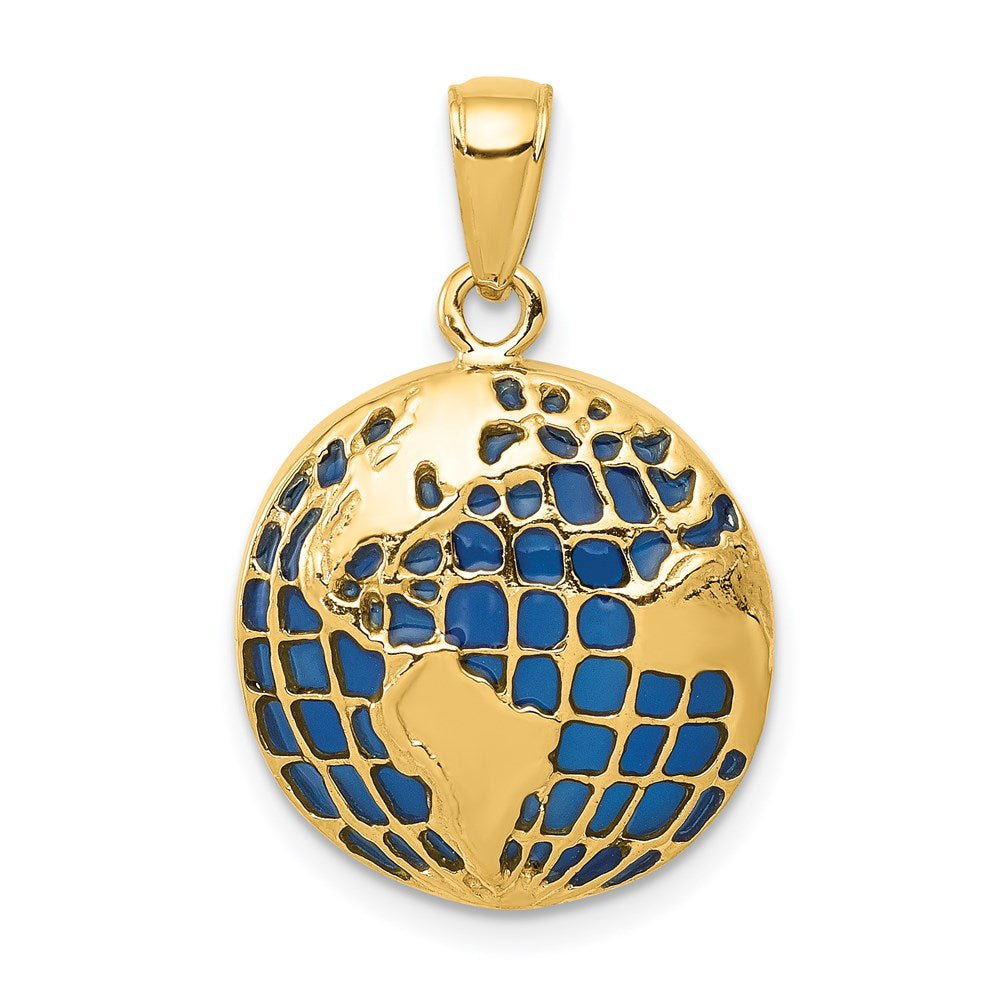 14K Gelbgold Weltkugel-Anhänger mit blauer Emaillierung