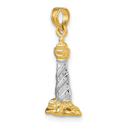 14K Gelb- und Rhodiumgold mit Rhodium 3D St.-Augustine-Leuchtturm-Anhänger