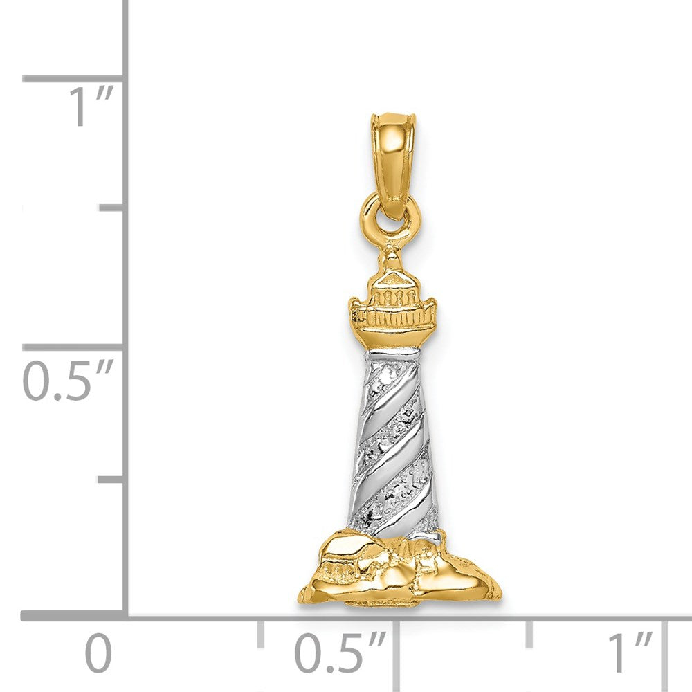 14K Gelb- und Rhodiumgold mit Rhodium 3D St.-Augustine-Leuchtturm-Anhänger