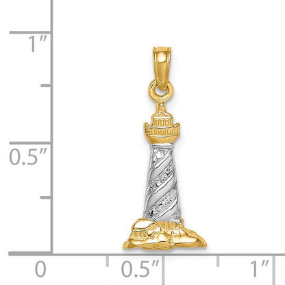 14K Gelb- und Rhodiumgold mit Rhodium 3D St.-Augustine-Leuchtturm-Anhänger