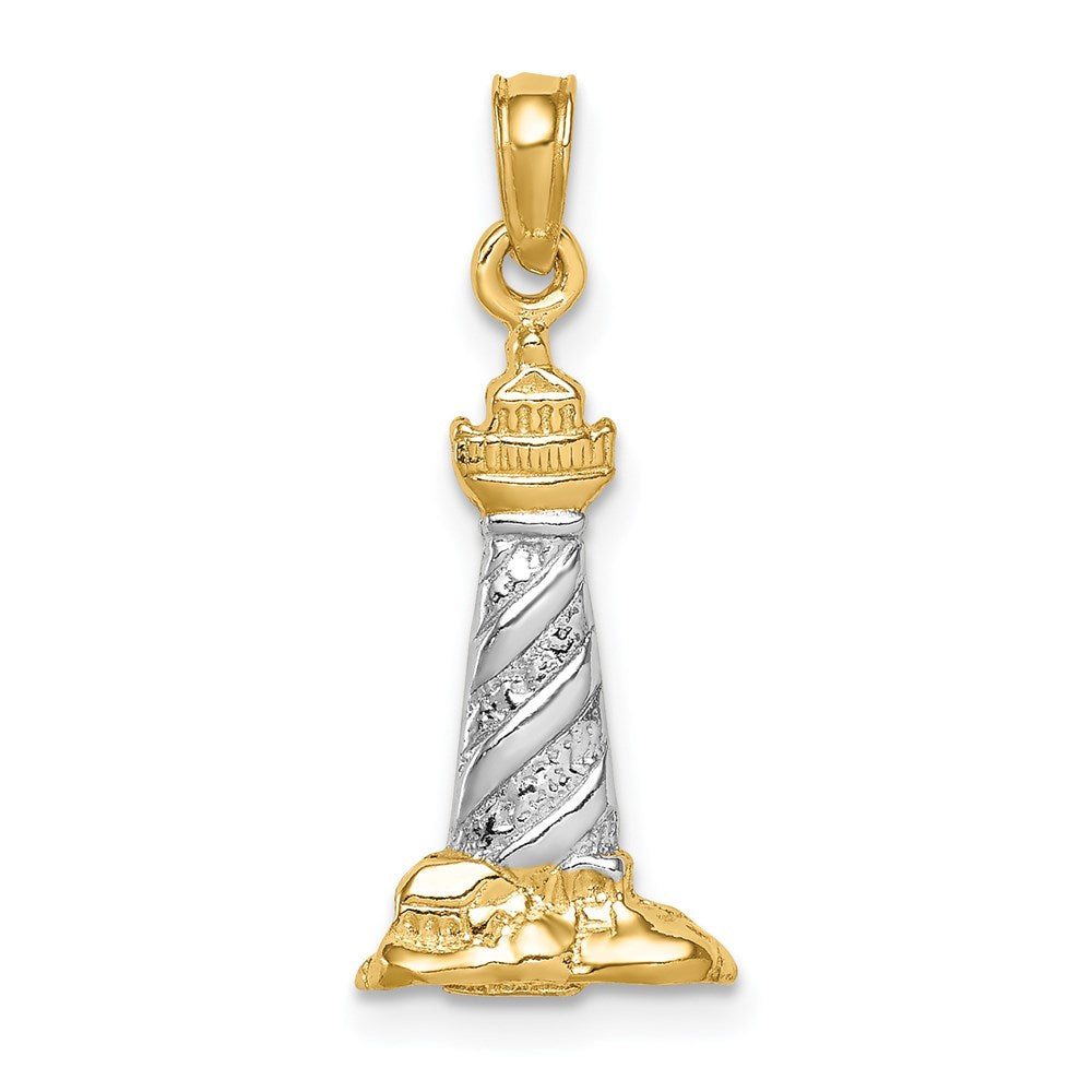 14K Gelb- und Rhodiumgold mit Rhodium 3D St.-Augustine-Leuchtturm-Anhänger