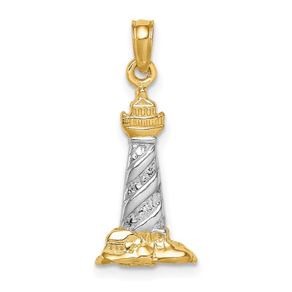 14K Gelb- und Rhodiumgold mit Rhodium 3D St.-Augustine-Leuchtturm-Anhänger
