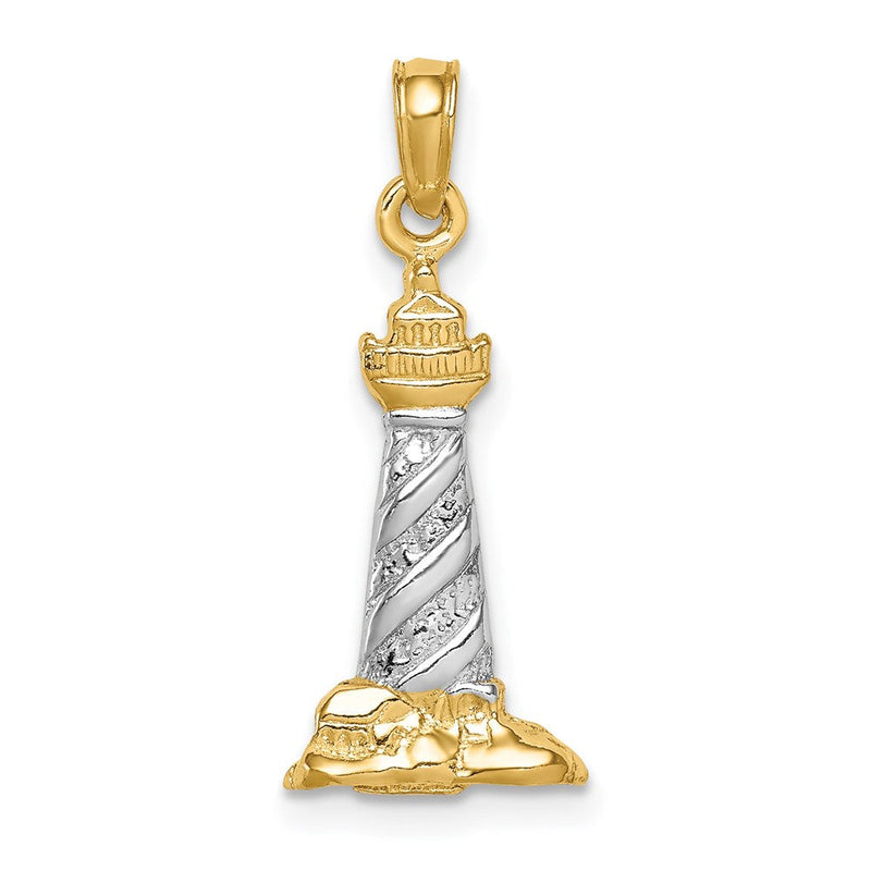 14K Gelb- und Rhodiumgold mit Rhodium 3D St.-Augustine-Leuchtturm-Anhänger