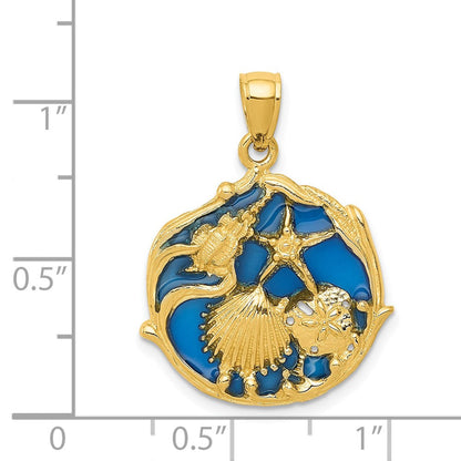 14 Karat Gelbgold Anhänger mit blau emaillierten Muscheln als Cluster