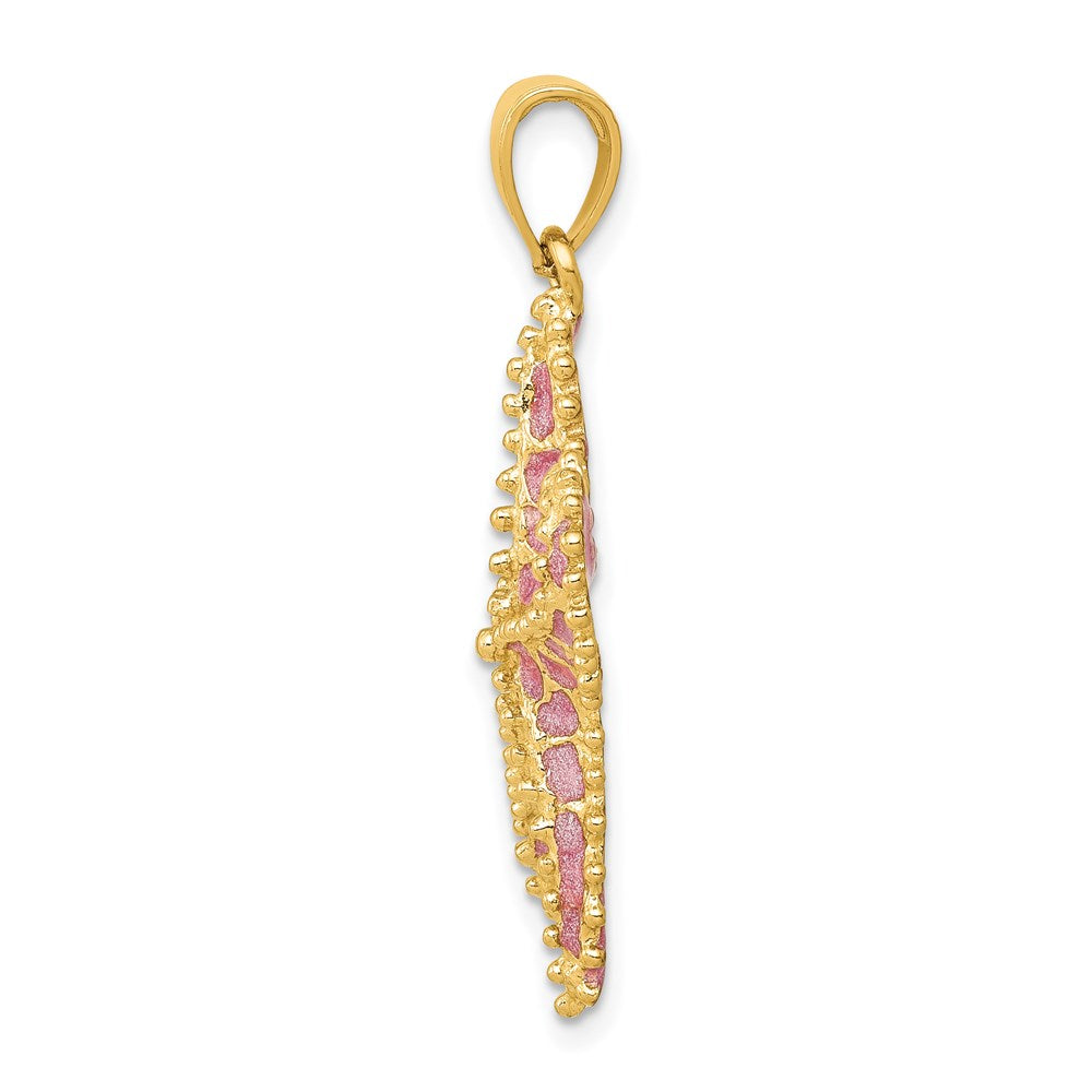 14K Gelbgold Seestern-Anhänger mit rosa Emaille