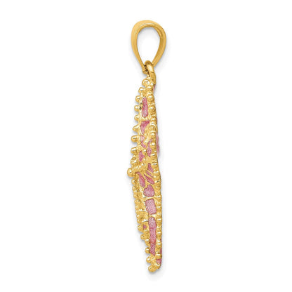 14K Gelbgold Seestern-Anhänger mit rosa Emaille