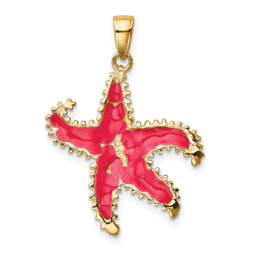 14K Gelbgold Seestern-Anhänger mit rosa Emaille