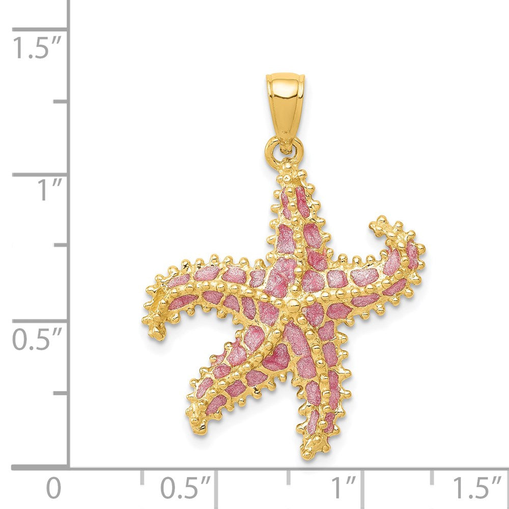 14K Gelbgold Seestern-Anhänger mit rosa Emaille