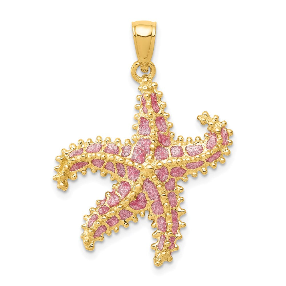 14K Gelbgold Seestern-Anhänger mit rosa Emaille