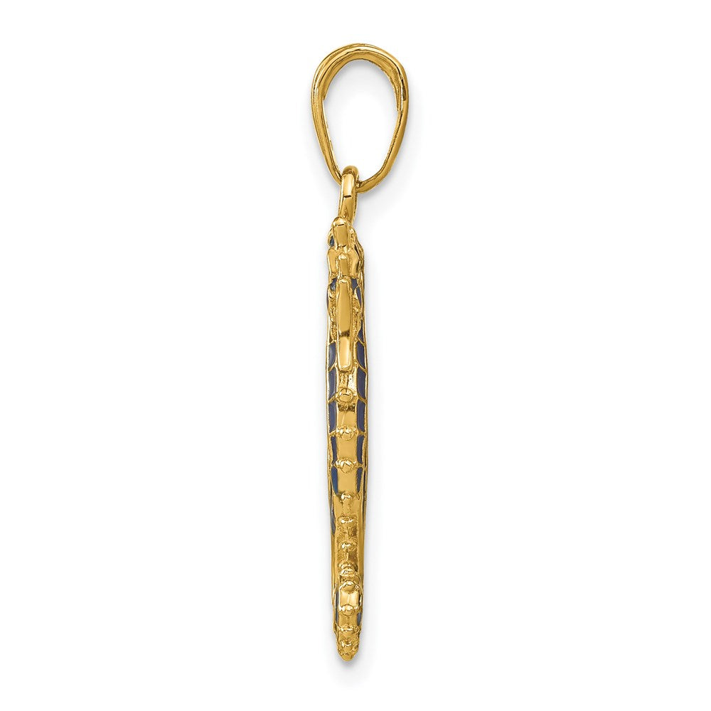 14K Gelbgold 3-D Seepferdchen-Anhänger blau emailliert