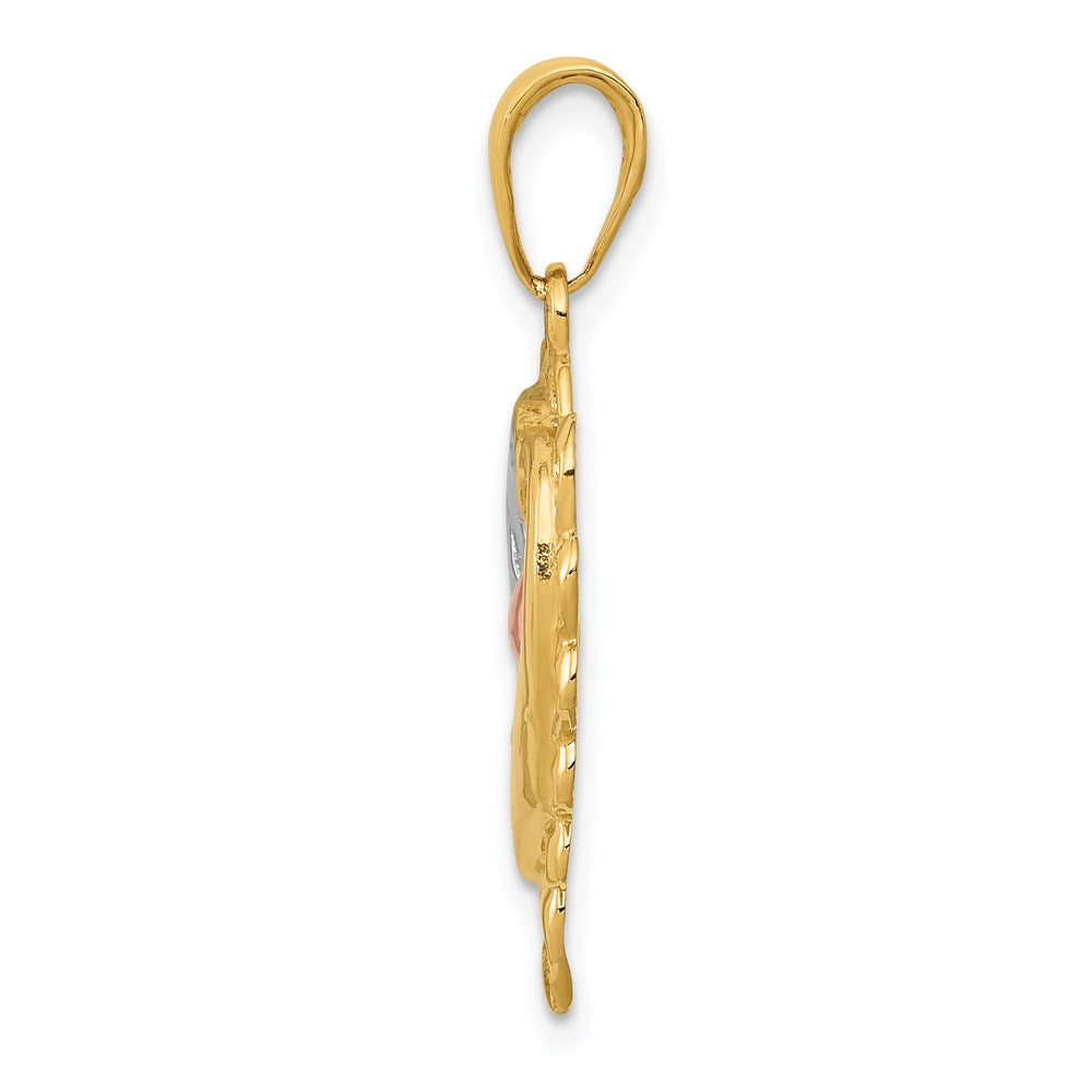 14K Bicolor-Gold Anhänger „Delfine im Herz“ mit Weißrhodium-Beschichtung