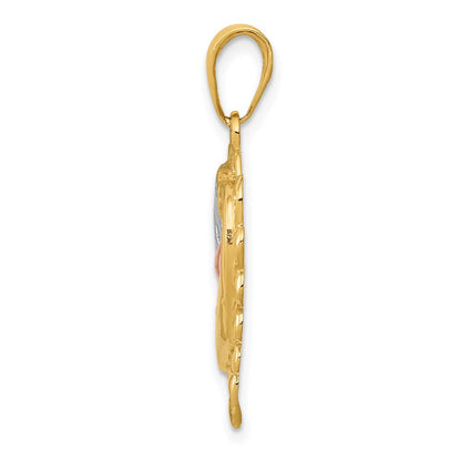 14K Bicolor-Gold Anhänger „Delfine im Herz“ mit Weißrhodium-Beschichtung