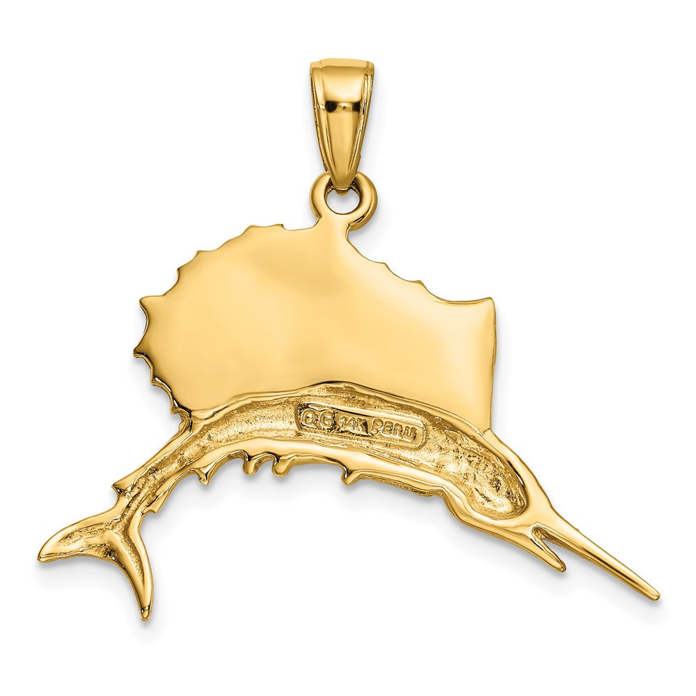 14K Gelb- und Rhodiumgold-Anhänger mit Rhodium-Segelfisch