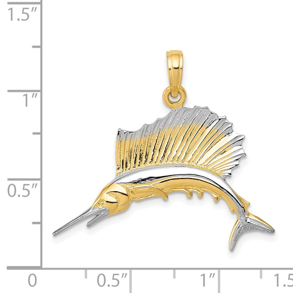 14K Gelb- und Rhodiumgold-Anhänger mit Rhodium-Segelfisch