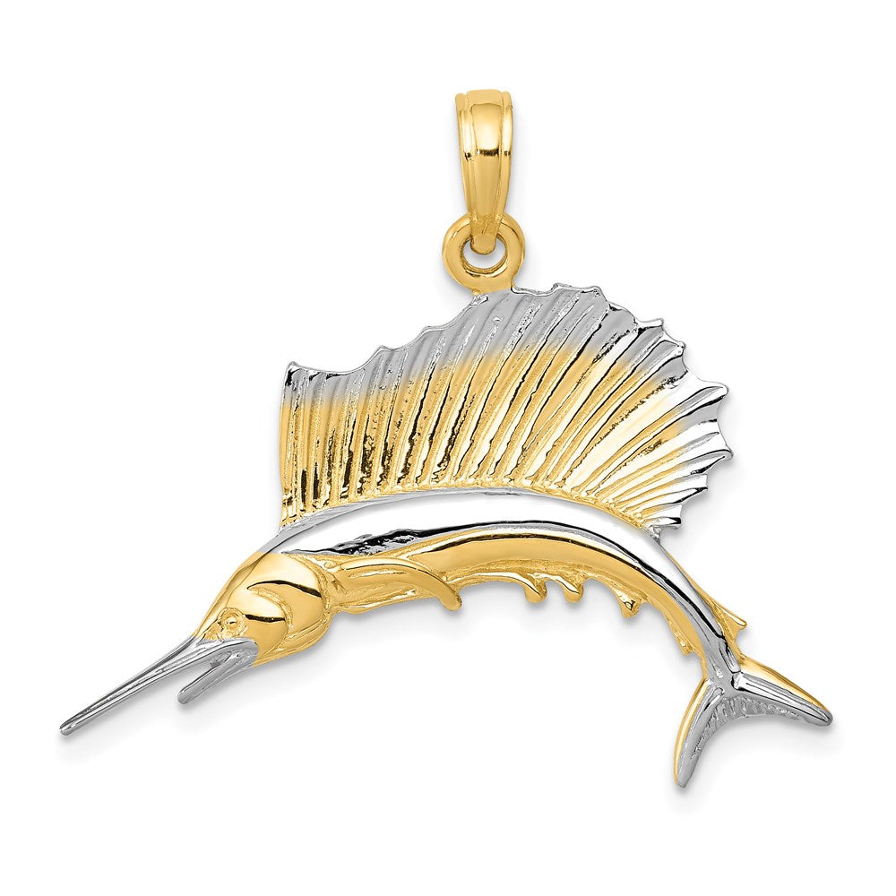 14K Gelb- und Rhodiumgold-Anhänger mit Rhodium-Segelfisch