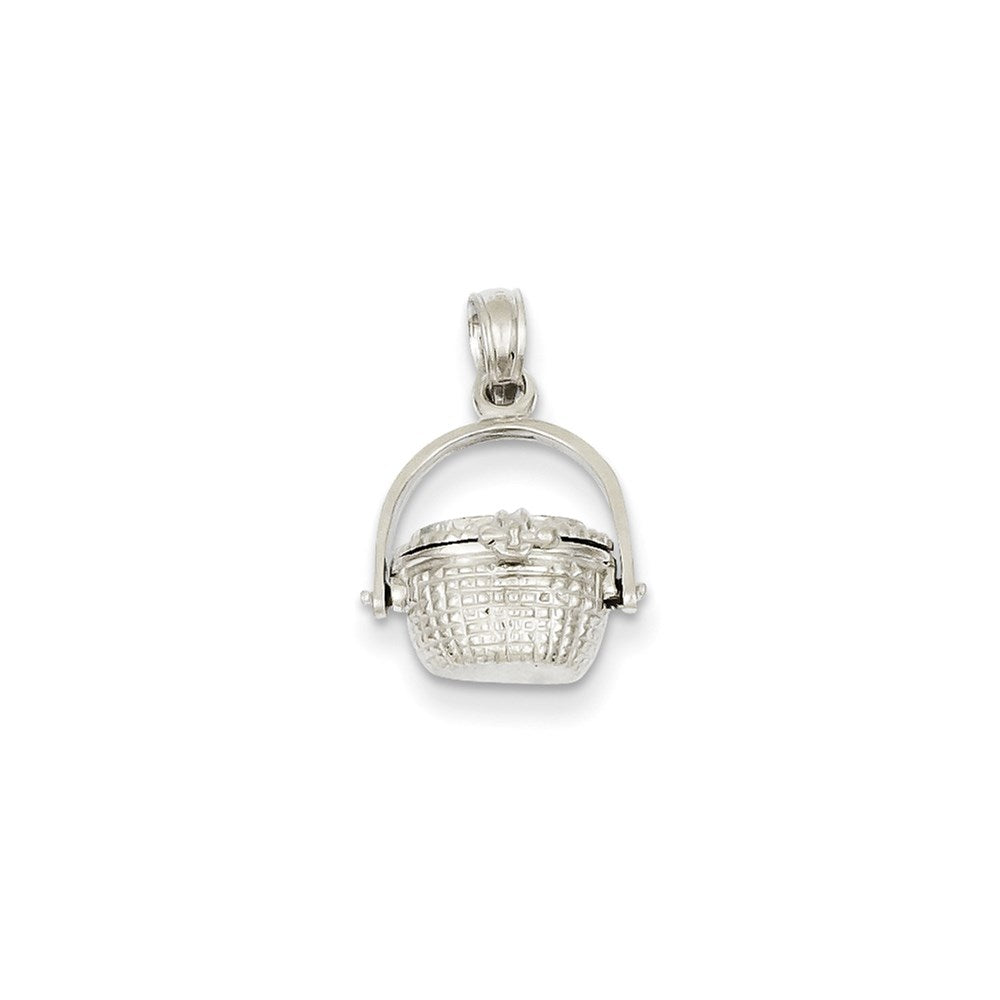 14K Weißgold 3-D-Öffnender Nantucket-Korb-Anhänger